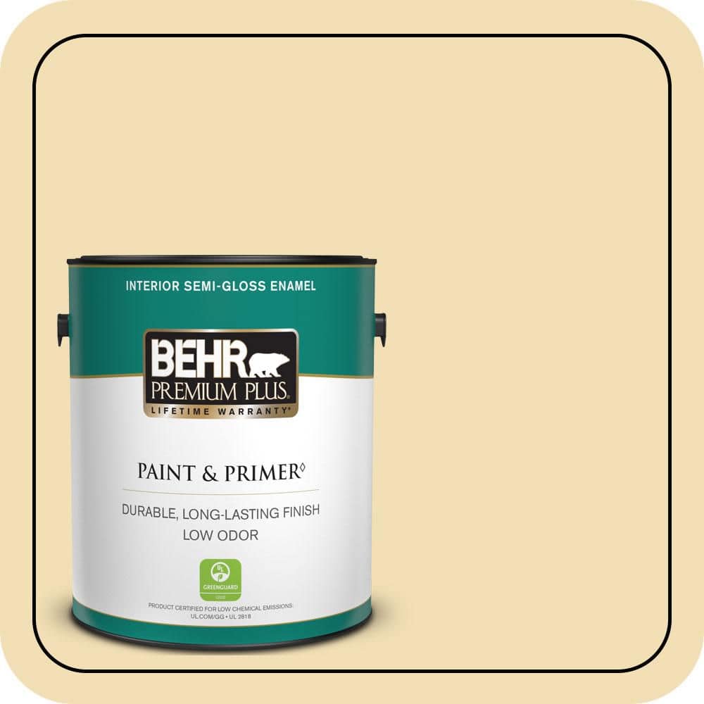 BEHR PREMIUM PLUS 1 gal. #PPU6-12 Calla Semi-Gloss Enamel Low Odor Interior Paint & Primer