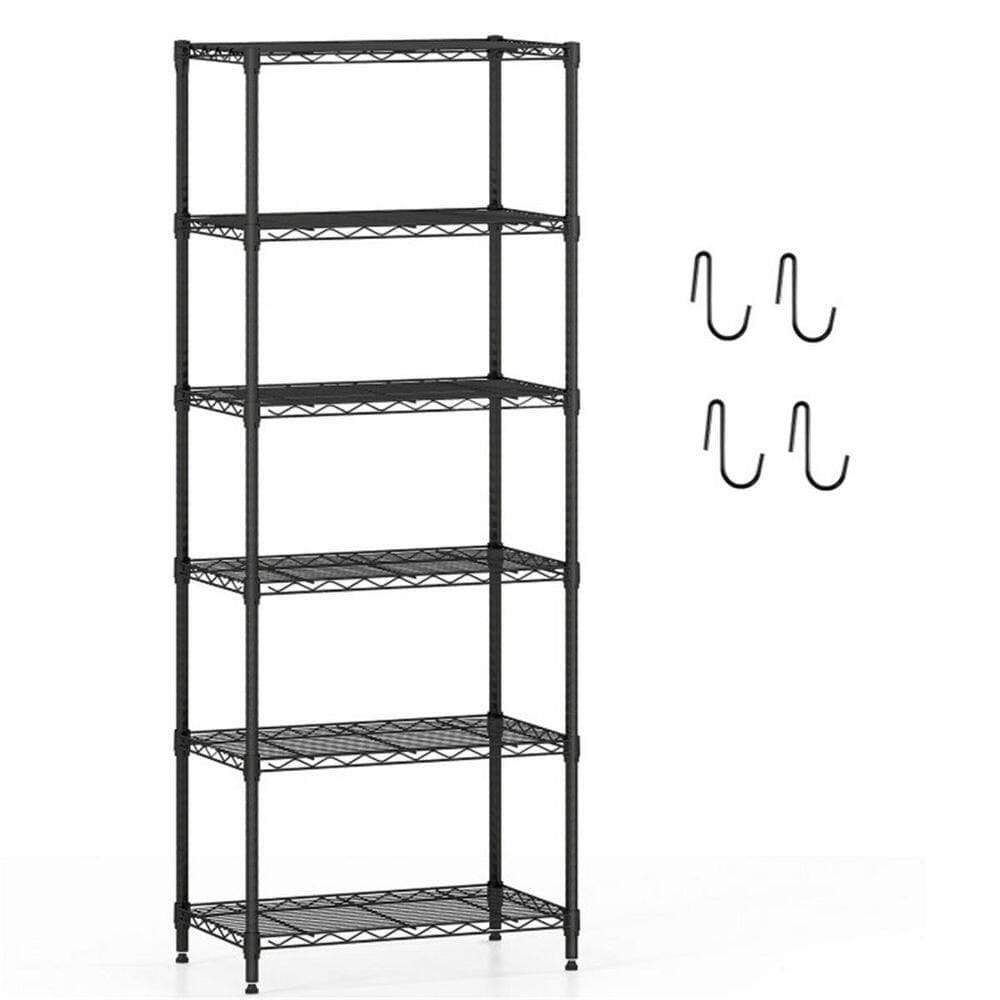 Wudkey 23.5 in. W × 59 in. H x 13.5 in. D 6-Tier Heavy-Duty Metal Rectangular Shelf in Black with 4 Hooks, 900LBS Capacity (3)