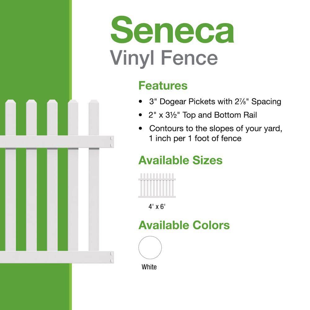Barrette Outdoor Living Seneca Straight 4 ft. H x 6 ft. W White Vinyl Picket Fence Panel (Unassembled) (3)