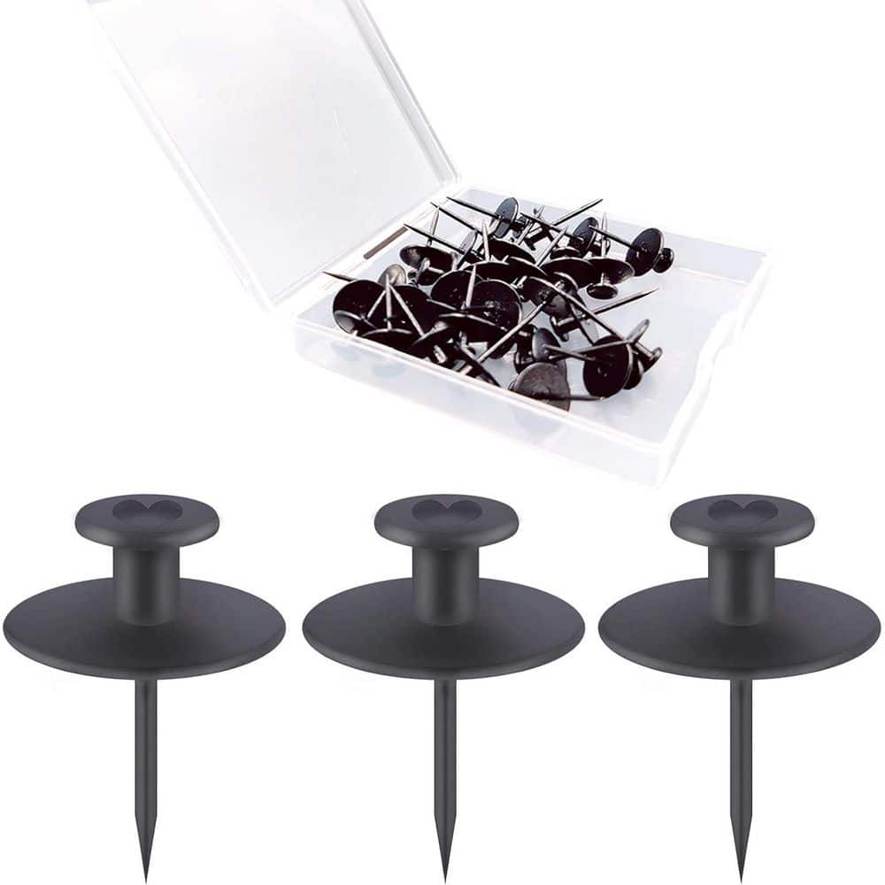 Adrinfly Black Double Headed Thumb Tacks Picture Hangers Wall Hooks 30-Pieces Renter Friendly Decor for Home Office 1-Pack (1)