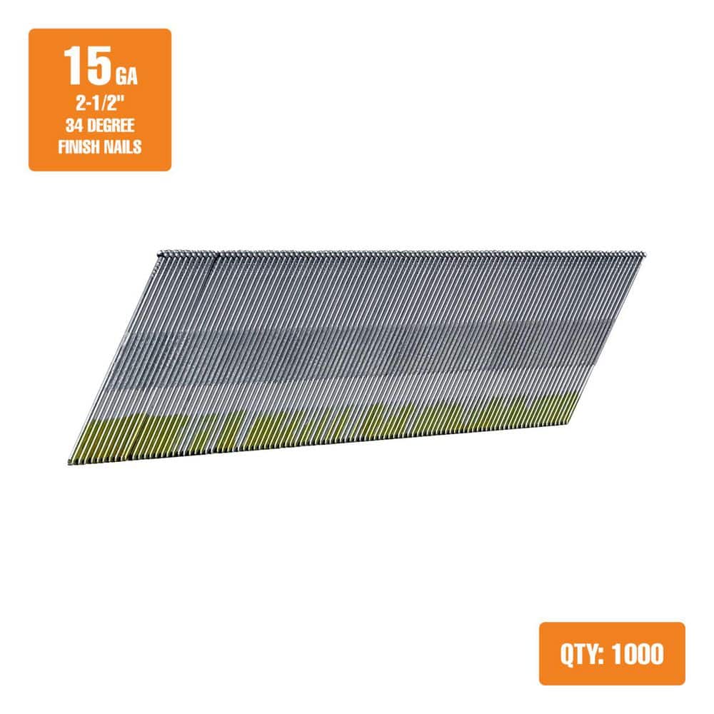Freeman 34° 15-Gauge 2-1/2 in. Tape Collated Hot-Dipped Galvanized Angled Finish Nails 1,000-Count for Trim and Cabinets (2)