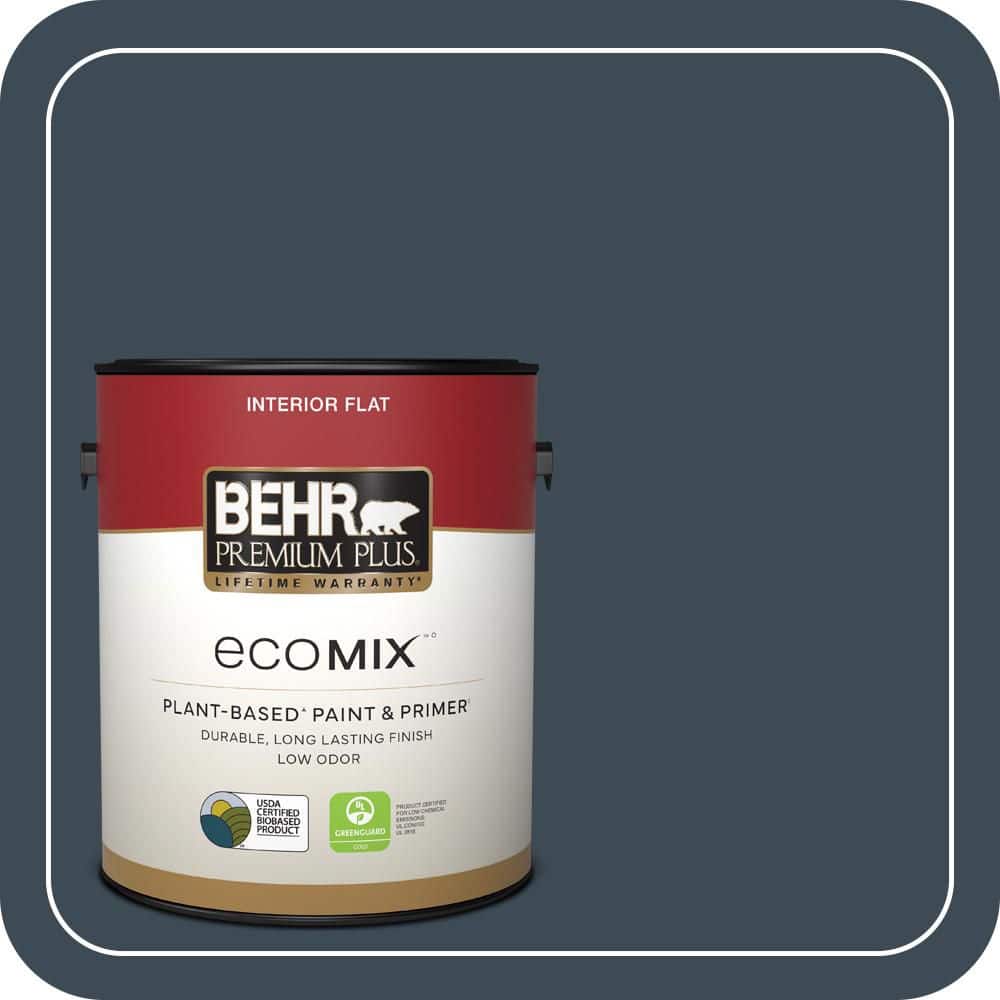 BEHR PREMIUM PLUS 1 gal. #QE-56 Club Navy Flat EcoMix Plant-Based Interior Paint & Primer (1)