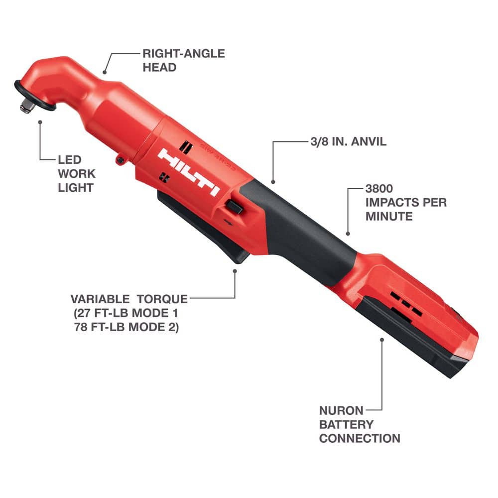 Hilti 22-Volt NURON SIW 4R Lithium-Ion 3/8 in. Anvil Compact Cordless Brushless Right Angle Impact Wrench (Tool Only) (2)