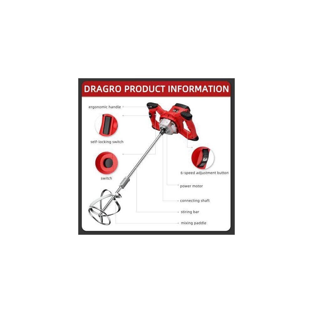 Unbranded 5.5 in. Copper Electric Handheld Cement Mixer with 6-Speed and 2-Mixing Heads for Mud, Mortar, Plaster (3)