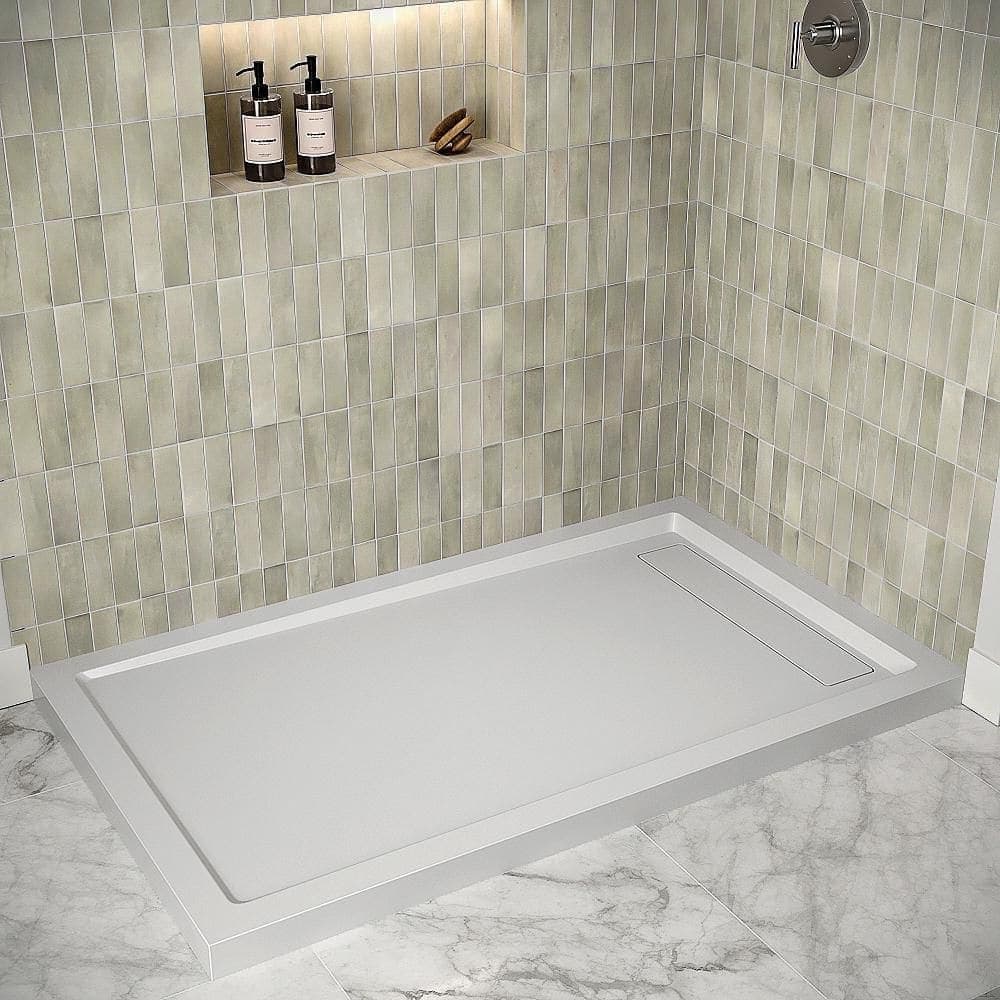 Streamline DT-2236-117 60 in. x 36 in. Corner PP Shower Pan Base in Glossy White with Right Drain, Drain Included (3)