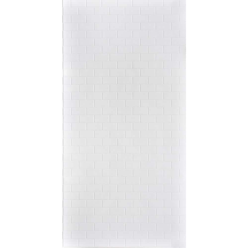 FROM PLAIN TO BEAUTIFUL IN HOURS Subway Tile 4 ft. x 8 ft. Gloss White Paintable PVC Decorative Wall Panels (5-Pack) (2)