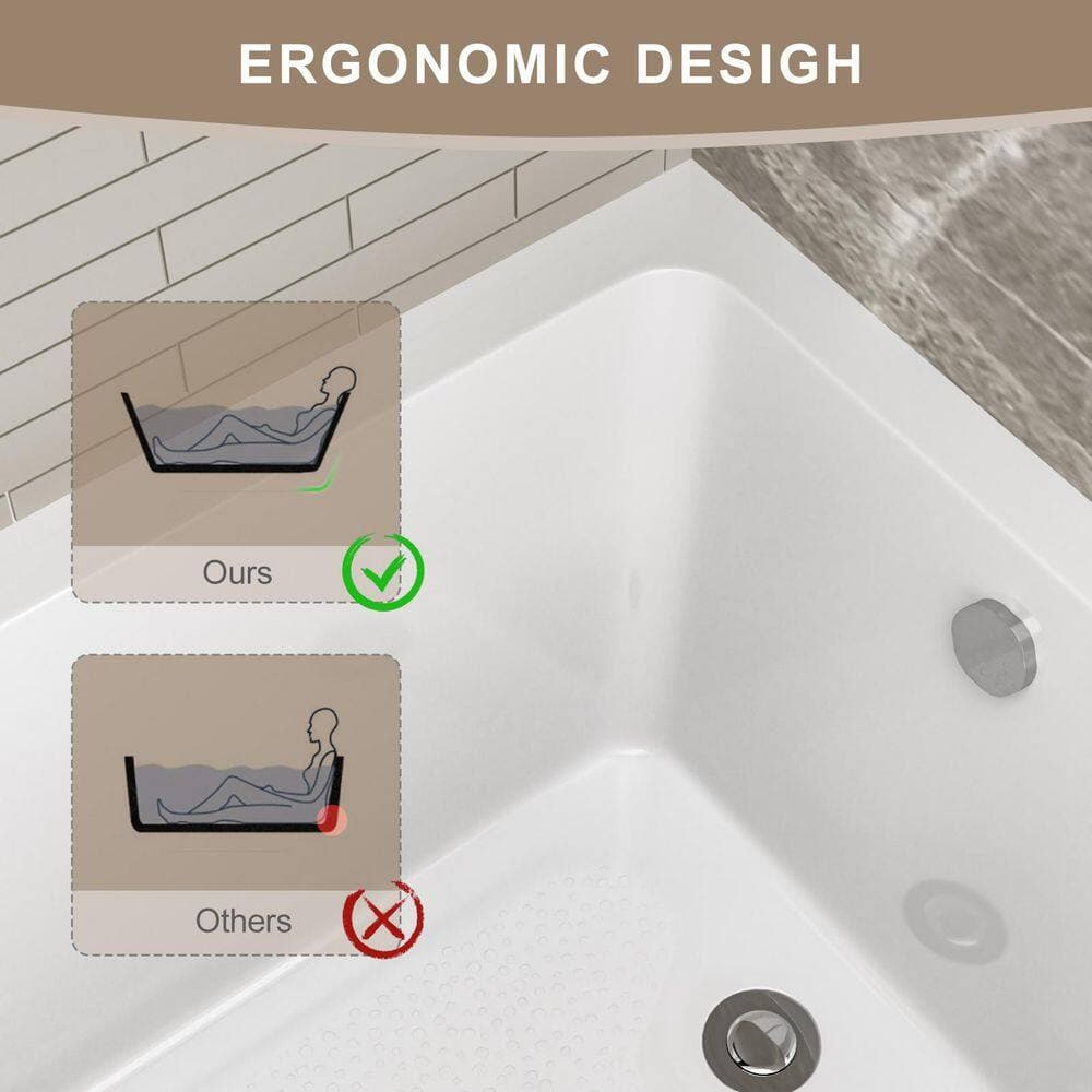 ANGELES HOME 60 in. x 32 in. Right Acrylic Alcove Soaking Bathtub with Chrome Hand-Twist Drain, Back-to-Wall Design, Glossy White (3)
