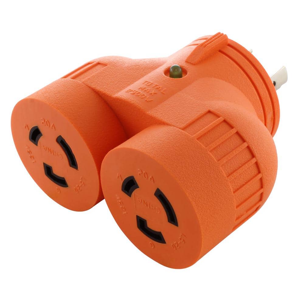 AC WORKS Power Tool V-Duo Outlet Adapter L5-20P 20 Amp 3-Prong Plug to Two 20 Amp L5-20R 3-Prong Outlets (1)