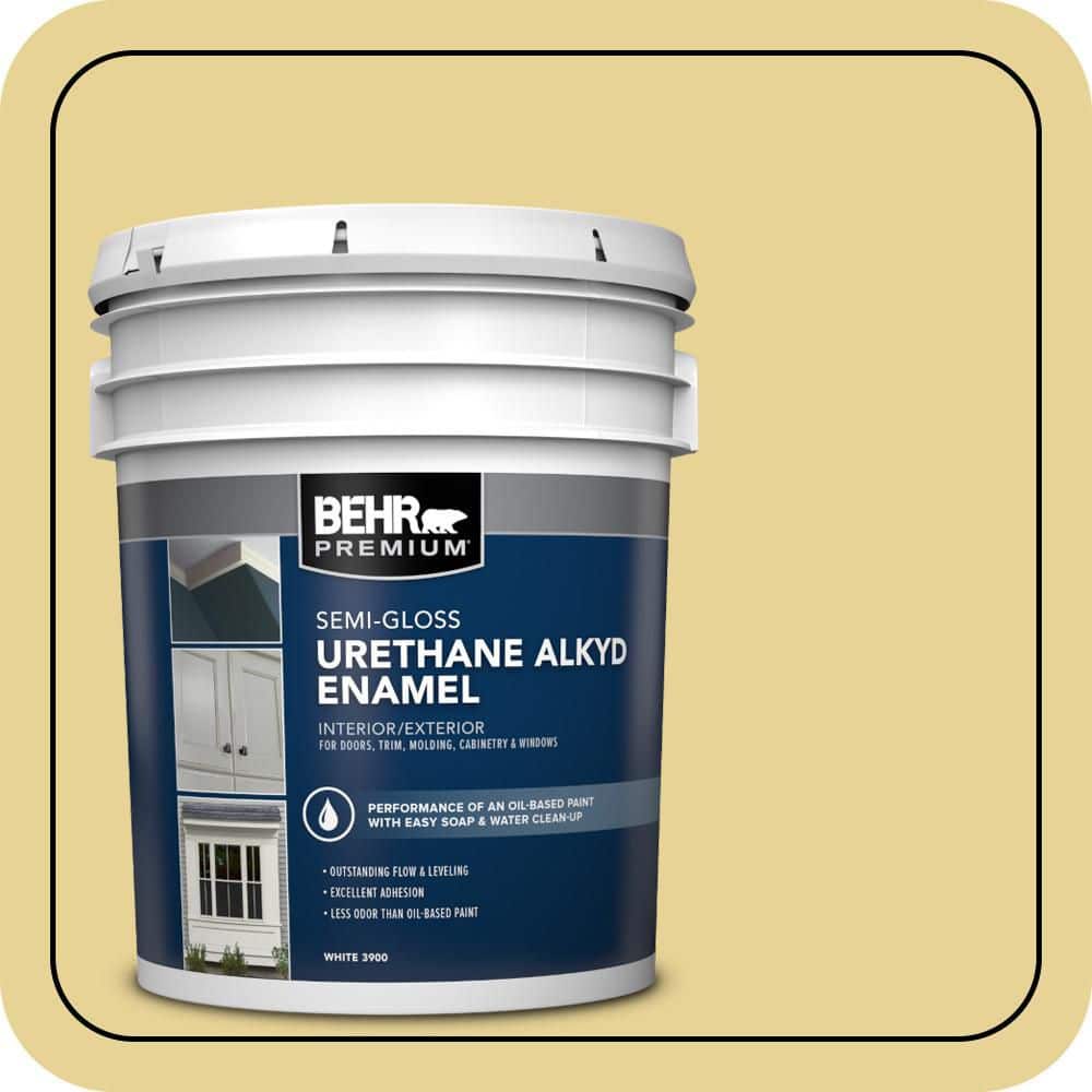 BEHR PREMIUM 5 gal. #390D-4 Honey Beige Urethane Alkyd Semi-Gloss Enamel Interior/Exterior Paint