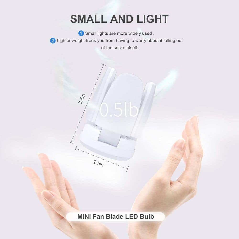 Lukyamzn 6500K Daylight 3500 Lumen Mini Deformable LED Garage Light Bulb E26 Base 2 Pack for Workbench Porch Basement (3)