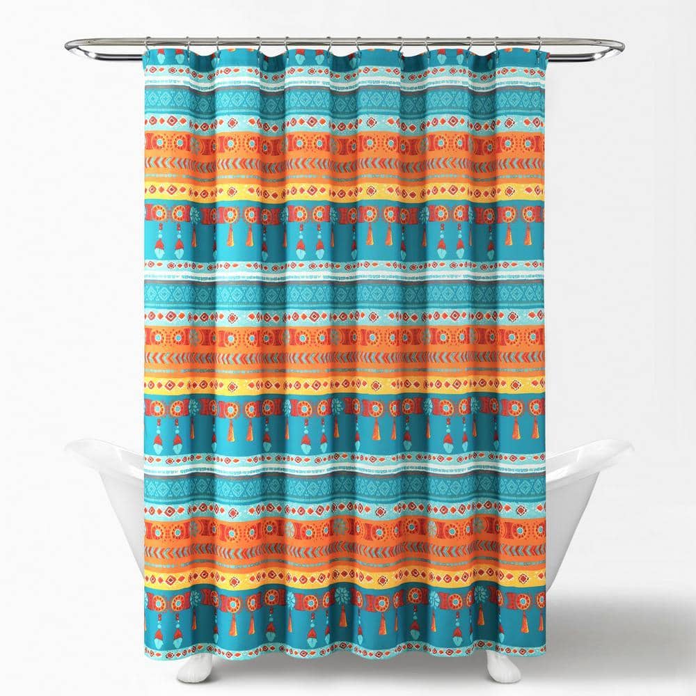 Lush Decor 72 in. x 72 in. Boho Turquoise/Multi Watercolor Border Shower Curtain