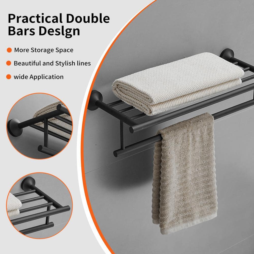 BWE 24 in. Bathroom Towel Rack with 2-Towel Bars Wall Mount Holder in Matte Black (3)