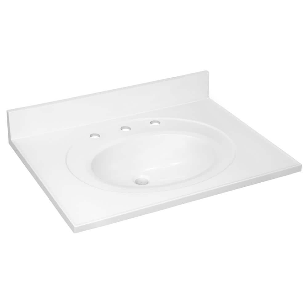 Design House 31 in. W x 22 in. D Cultured Marble Vanity Top in Solid White with Solid White Basin and 8 in. Faucet Spread (1)