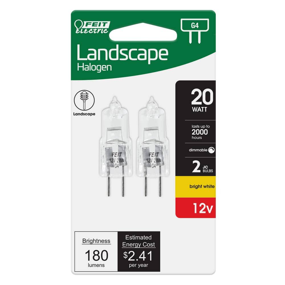 Feit Electric 20-Watt 12-Volt T3 JC G4 Bi-Pin Base Dimmable Landscape Garden Halogen Light Bulb, 2800K Bright White (2-Pack) (4)