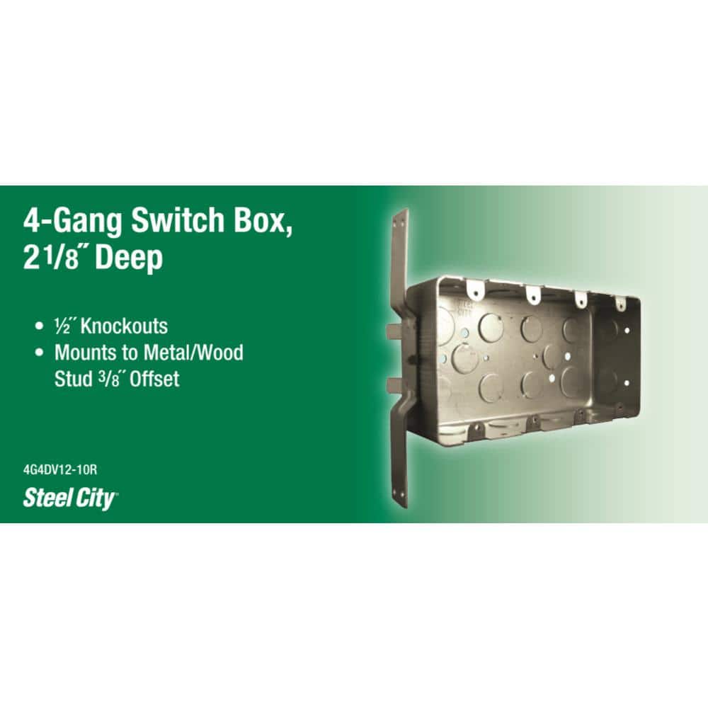 Steel City 4-Gang Metal Electrical Box with 1/2 in. Knockouts and CV Bracket (4G4DV12-10R) (3)