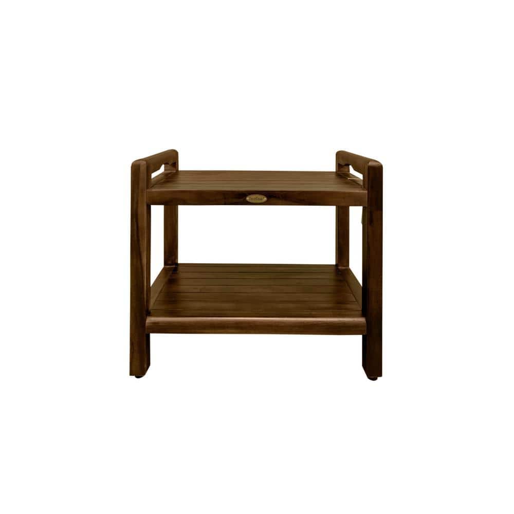 DecoTeak Classic 24 in. Extended Height Ergonomic Teak Shower Stool with LiftAid Arms and Shelf