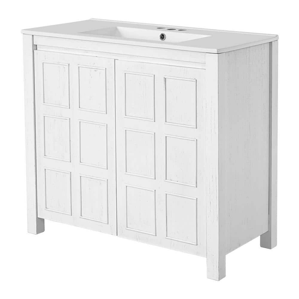 COWLOWN 36 in. W x 18.3 in. D x 34 in. H Bathroom White Linen Cabinet (1)