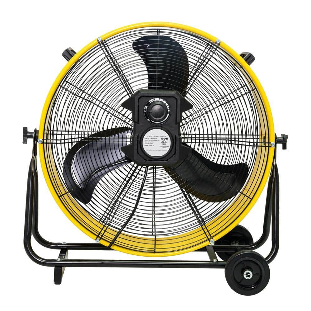 WOCK HICFM 24 in. Yellow Drum Fan, Variable Speed DC Motor, 8800 CFM, 180° Pivot, Turbo Floor Fan, UL Listed (3)