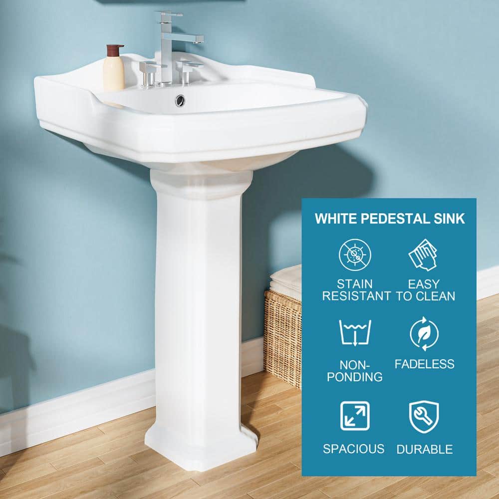 Aguamaph 23 in. Pedestal Combo Bathroom Sink White Vitreous China Rectangular Pedestal Sink for Bathroom Combo Sink with Overflow (3)