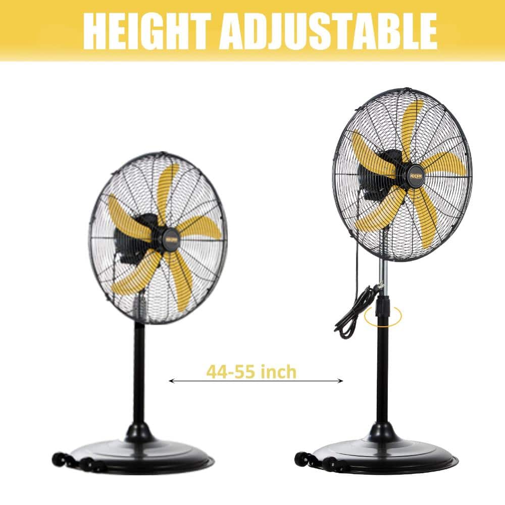 WOCK 20 in. 3 Speeds High Velocity Oscillating Pedestal Fan in Yellow with 1/5 HP Powerful Motor, 5000 CFM (3)