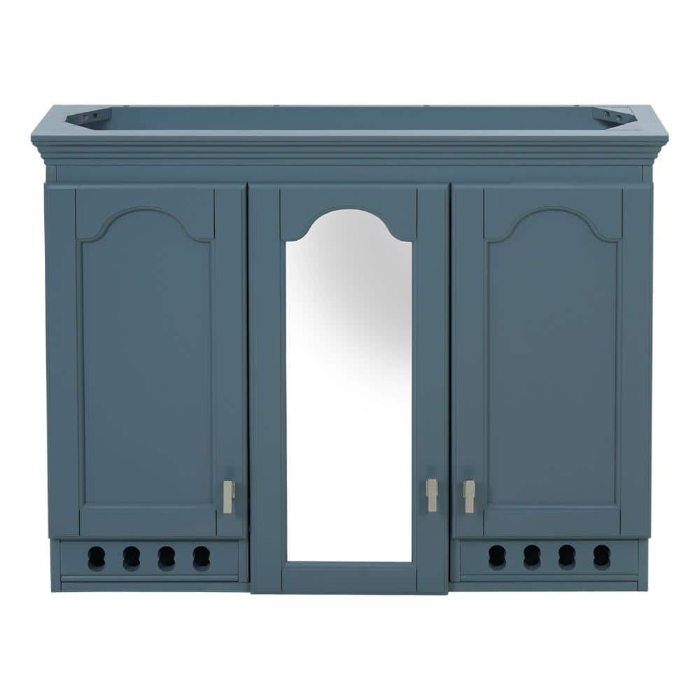 YSQCAR 35.31 in. W x 28 in. H Rectangular MDF Wall Medicine Cabinet with Mirror in Blue with Adjustable Shelves (1)