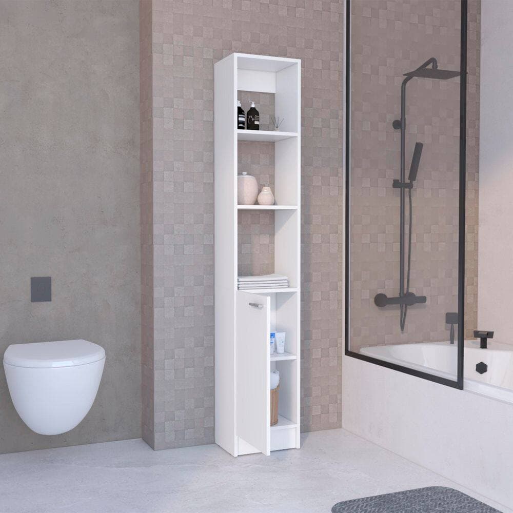 Tahanbath 13.03 in. W x 10.43 in. D x 70.87 in. H White Wood Freestanding Linen Cabinet w/6-Shelves and Door in White (2)