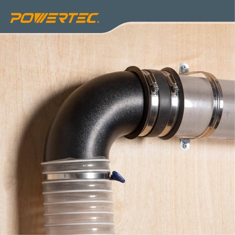 ‎POWERTEC 4 in. Dust Collection Hose 90 ° Elbow Connector w/ Blast Gate and Dust Control Flex Cuff for Dust Collector (2-Set) (2)