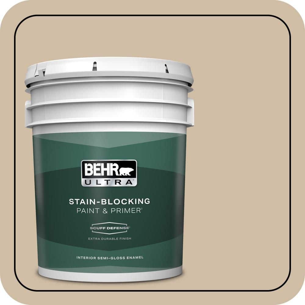 BEHR ULTRA 5 gal. #PWL-83 Distant Tan Extra Durable Semi-Gloss Enamel Interior Paint & Primer