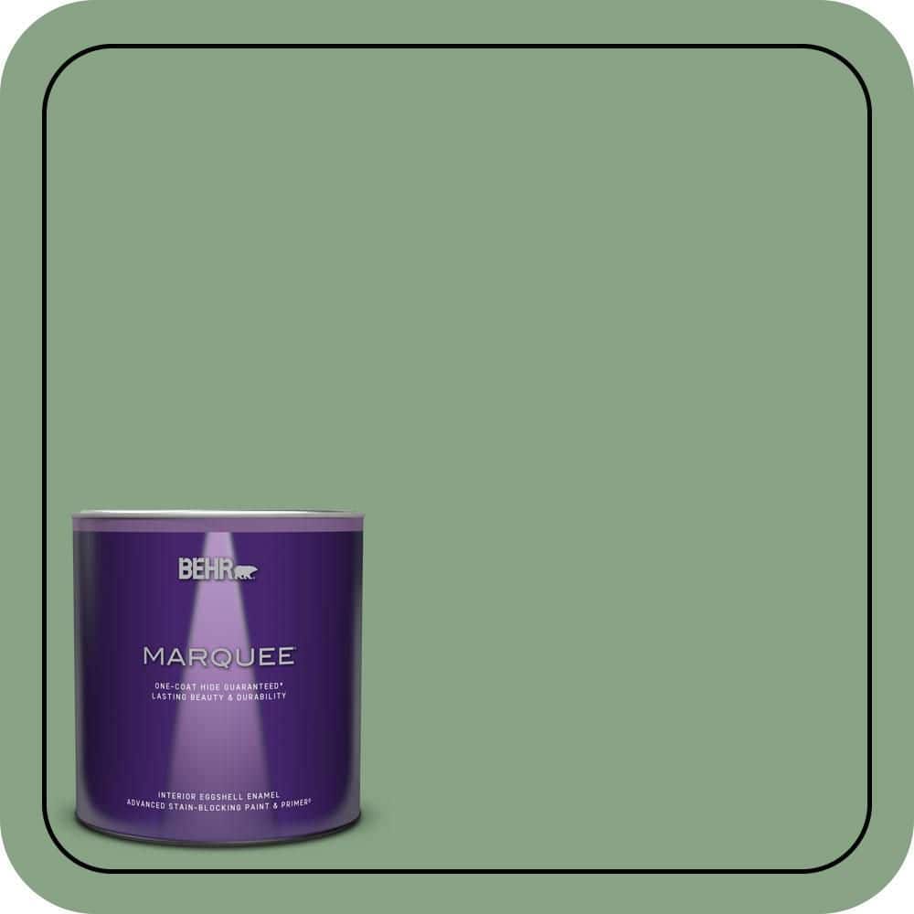 BEHR MARQUEE 1 qt. #S400-5 Gallery Green One-Coat Hide Eggshell Enamel Interior Paint & Primer