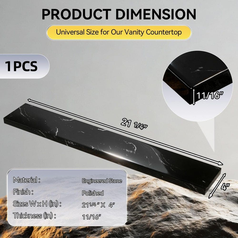 Getpro 21 in. W x 4 in. H Quartz Stone Vanity Sidesplash in Black Side Panel for Vanity Sink Top, Doorway Floor Transition (3)
