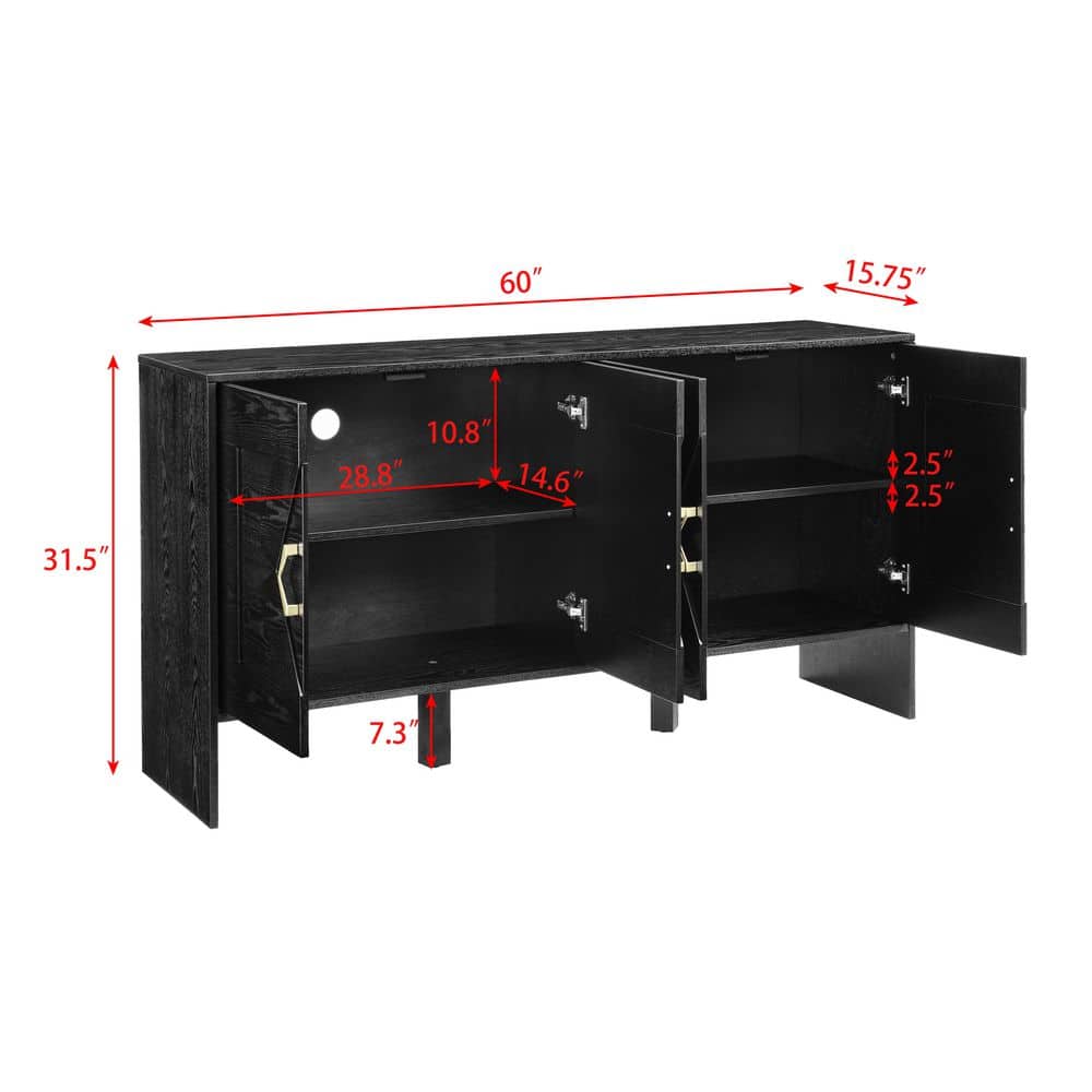 Unbranded 60 in. W x 15.75 in. D x 31.5 in. H Black Linen Cabinet with 2 Shelves for Kitchen (3)