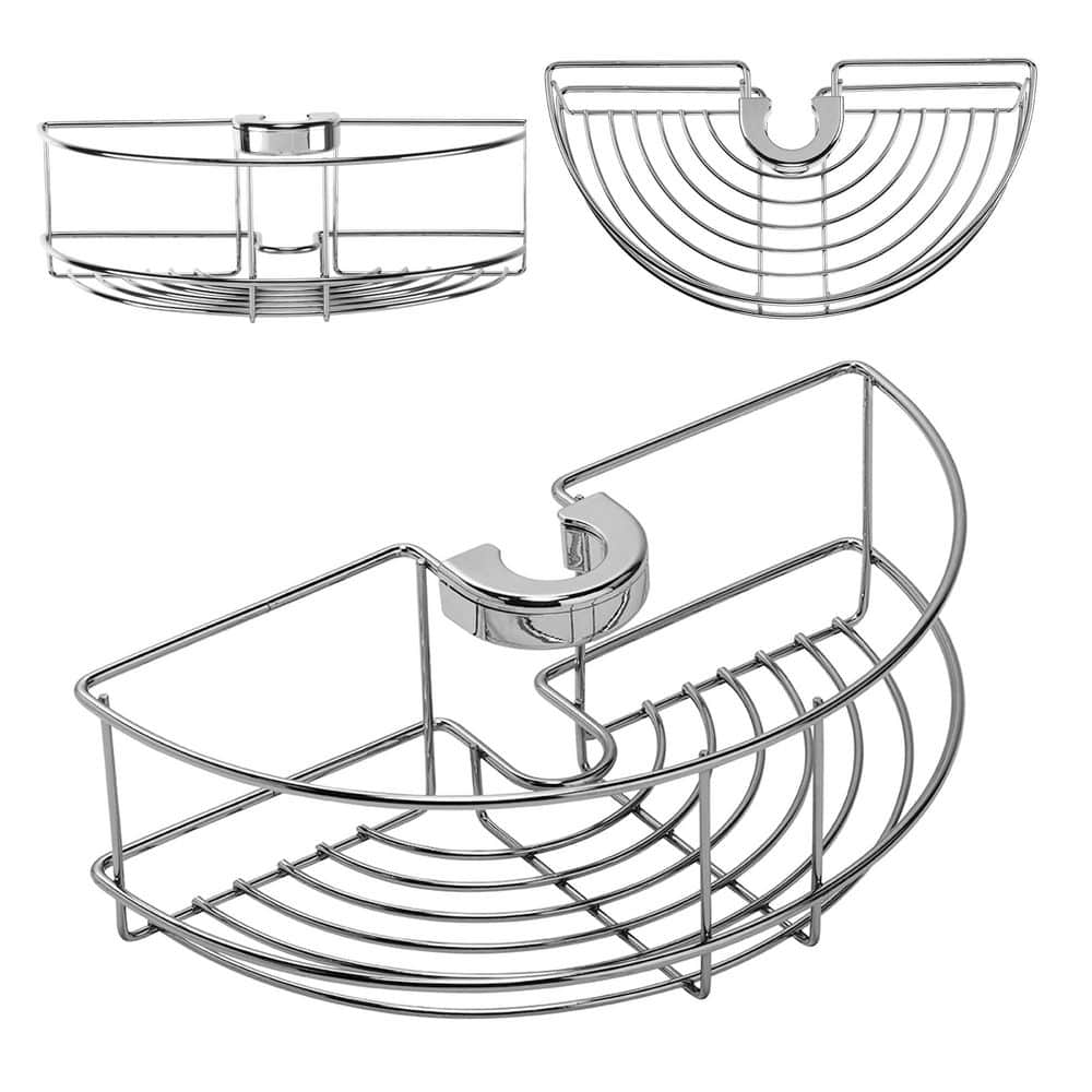 KHKFY Chrome Riser Rail Shower Basket with No-Drill Clip On System, Fits 19 to 25mm Round Rails, Rust Resistant (1)