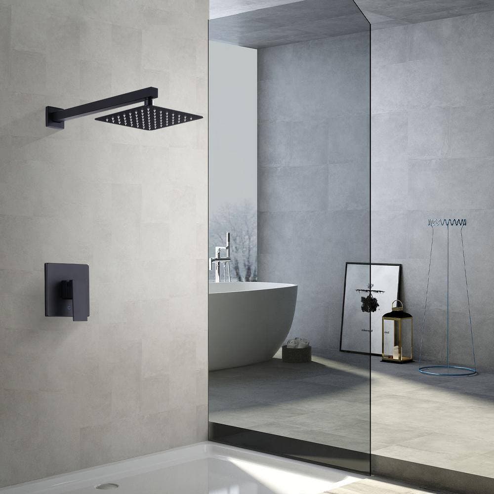 ALEASHA Single Handle 1 -Spray Shower Faucet 1.8 GPM with Pressure Balance in Matte Black (Valve Included) (2)