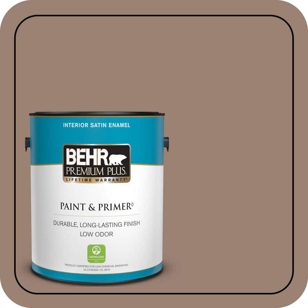BEHR PREMIUM PLUS 1 gal. #N190-5 Frontier Brown Satin Enamel Low Odor Interior Paint & Primer