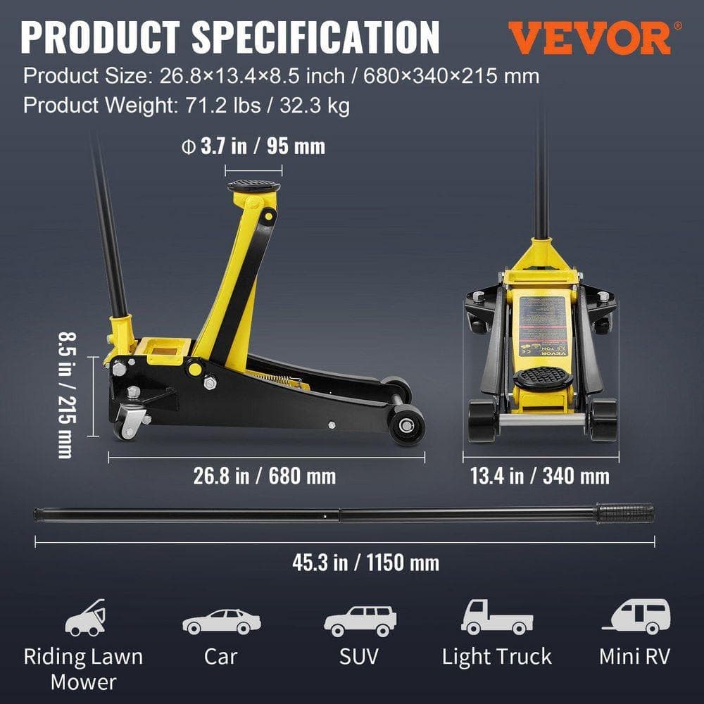 Miscool Avex 2.5 Ton Low Profile Floor Jack Heavy Duty Steel Dual Piston Rapid Pump (3)
