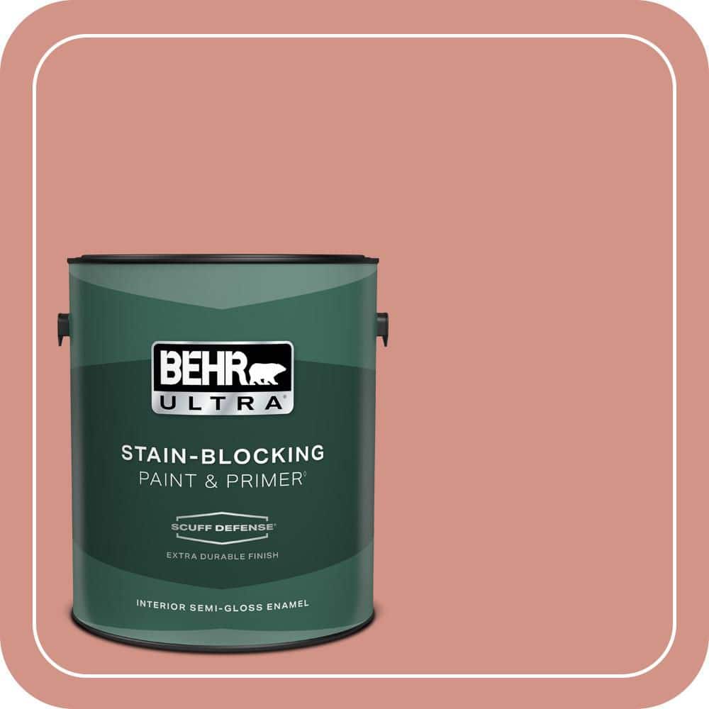 BEHR ULTRA 1 gal. #T15-20 Peach Preserve Extra Durable Semi-Gloss Enamel Interior Paint & Primer