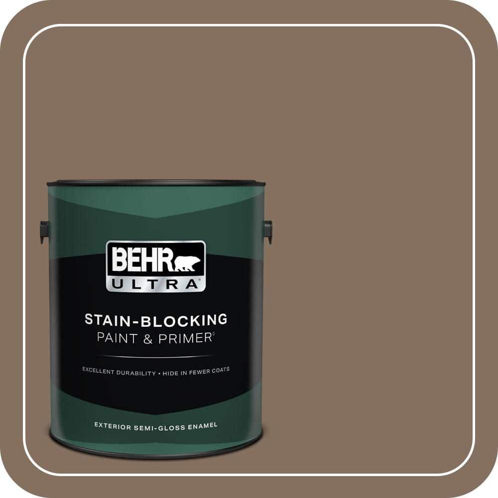 BEHR ULTRA 1 gal. #N230-6 Whiskey Barrel Semi-Gloss Enamel Exterior Paint & Primer