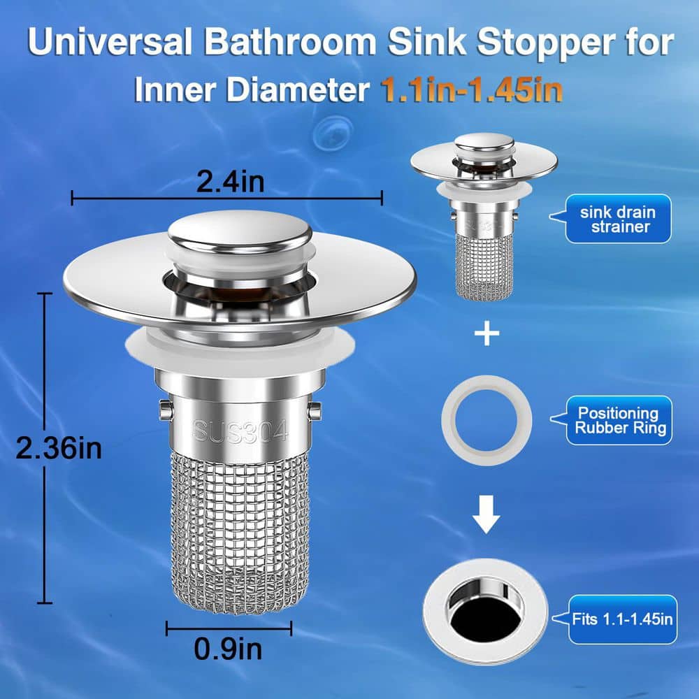 Wudkey 2-Piece Pop-up Sink Drain Strainer with Removable Stainless Steel Strainer Basket in Chrome (2)