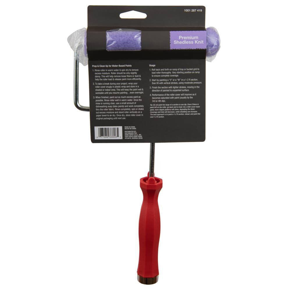PRIVATE BRAND UNBRANDED Premium 6 in. x 3/8 in. High-Capacity Purple Knit Mini Paint Roller Cover with Frame (3)