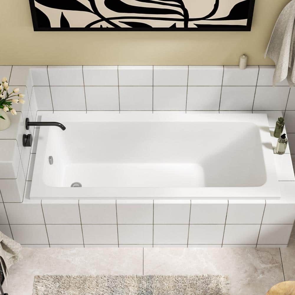 LORDEAR 66 in. x 30-11/16 in.White Drop-in Acrylic Soaking Bathtub Rectangular  Bathroom Tub with Reversible Drain (3)