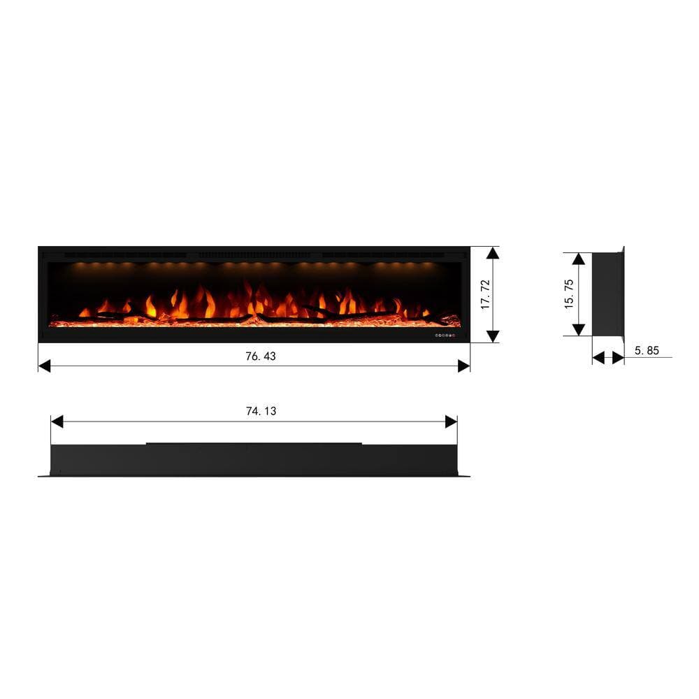 Clihome 74 in. LED Electric Wall-Mounted and Recessed Installation Fireplace Insert with Remote Control (2)