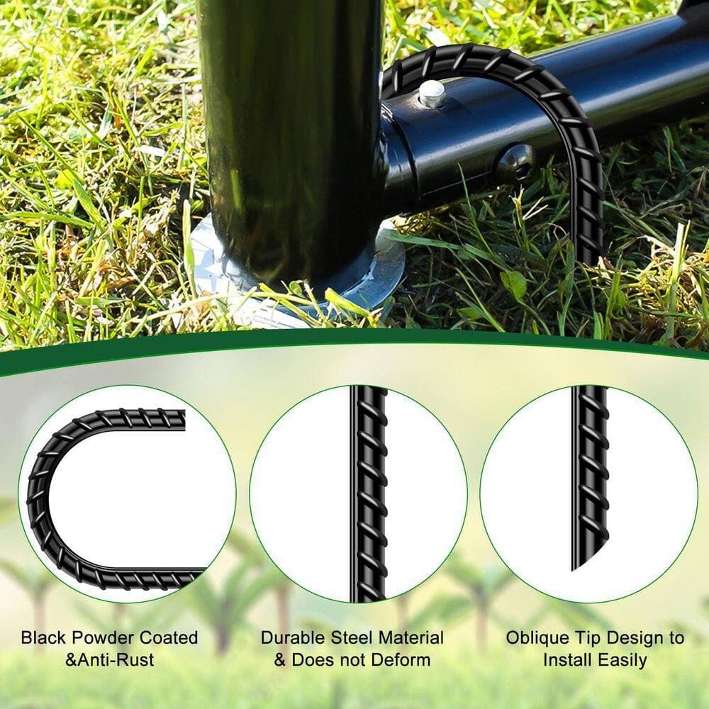 Laybus 16 in. 16 Pack Black Rebar Stakes Heavy Duty J Hook Chain Link Fence Stakes Trampoline Stakes and Tent Stakes (2)