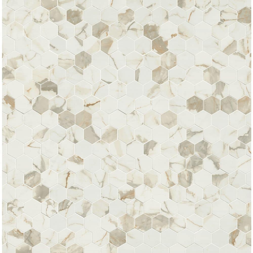 MSI Lucido Grand Calacatta 12 in. x.12 in. Hexagon Cool White Matte Porcelain Mosaic Tile (0.86 sq. ft. Each)