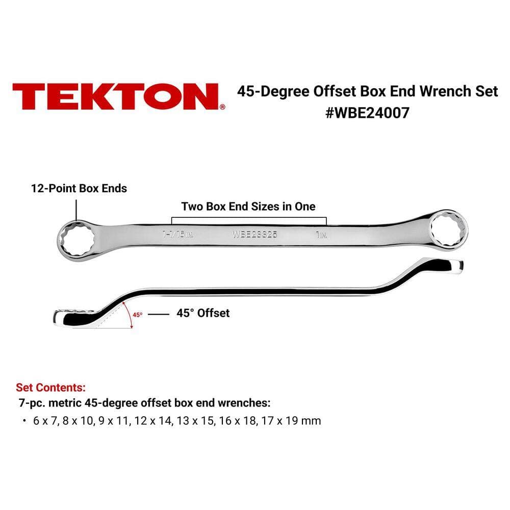TEKTON 45-Degree Offset Box End Wrench Set, (6-19 mm) (2)