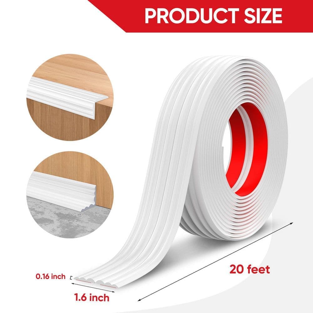 Laybus 1.6 in. x 20 ft. Rubber Plastic White Drywall Corner Bead, Corner Guard Edge Protector Inside Outside for Edge Ceiling (3)