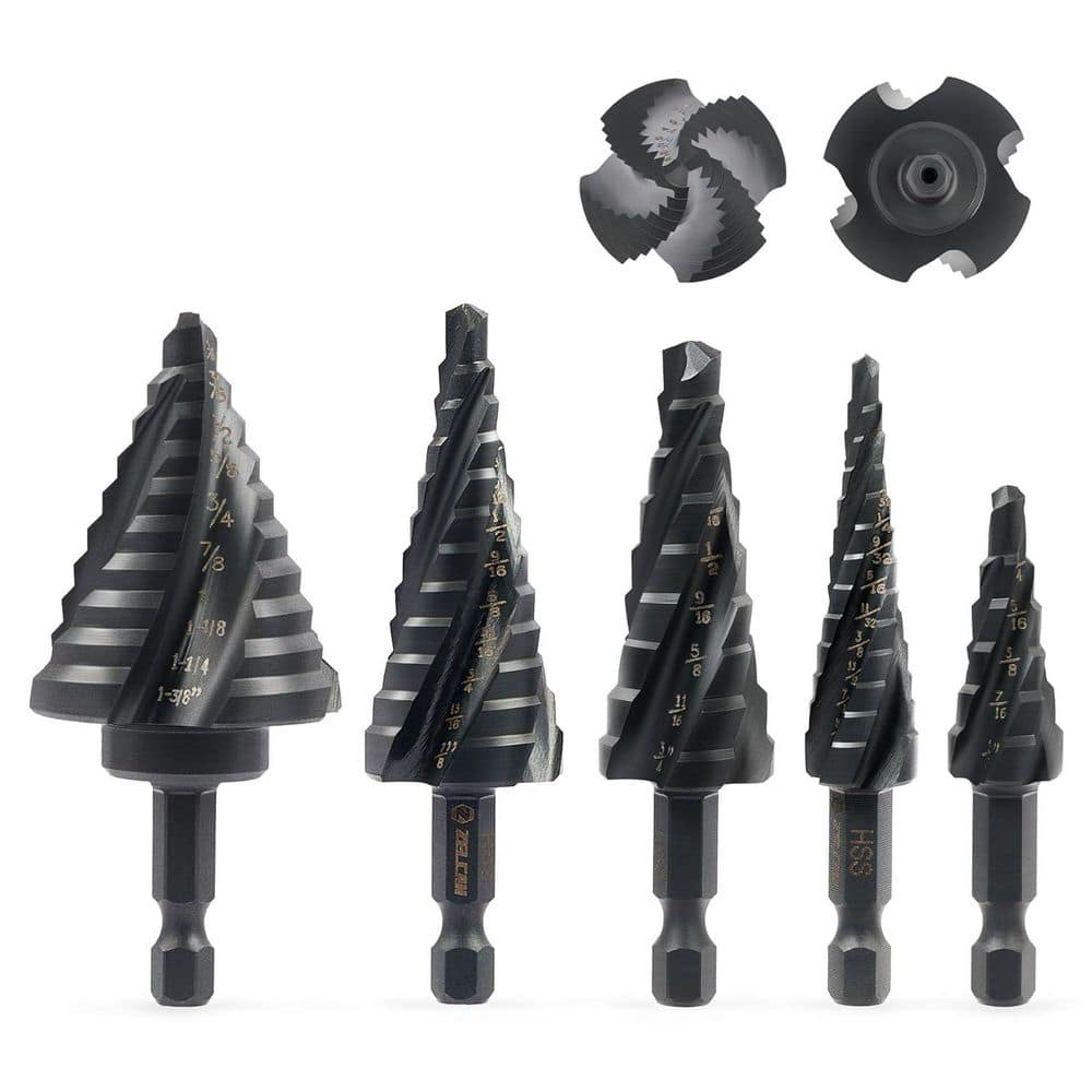 Unbranded 5PCS Titanium-Coated HSS Step Drill Bit Set with Spiral Flute for Metal Drilling 50 Sizes (1-Pack) (2)