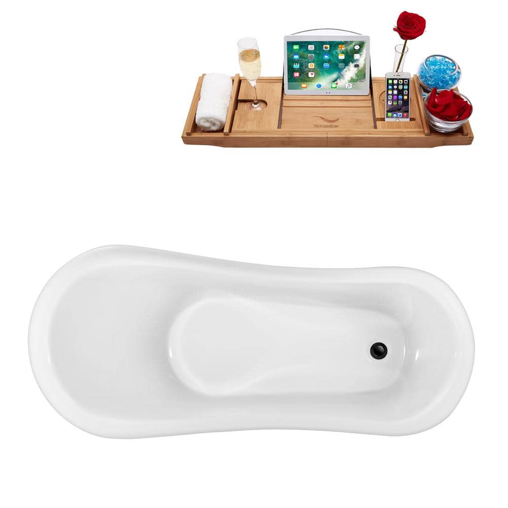 Streamline 61 in. Acrylic Clawfoot Non-Whirlpool Bathtub in Glossy Black With Matte Black Clawfeet And Matte Black Drain (3)