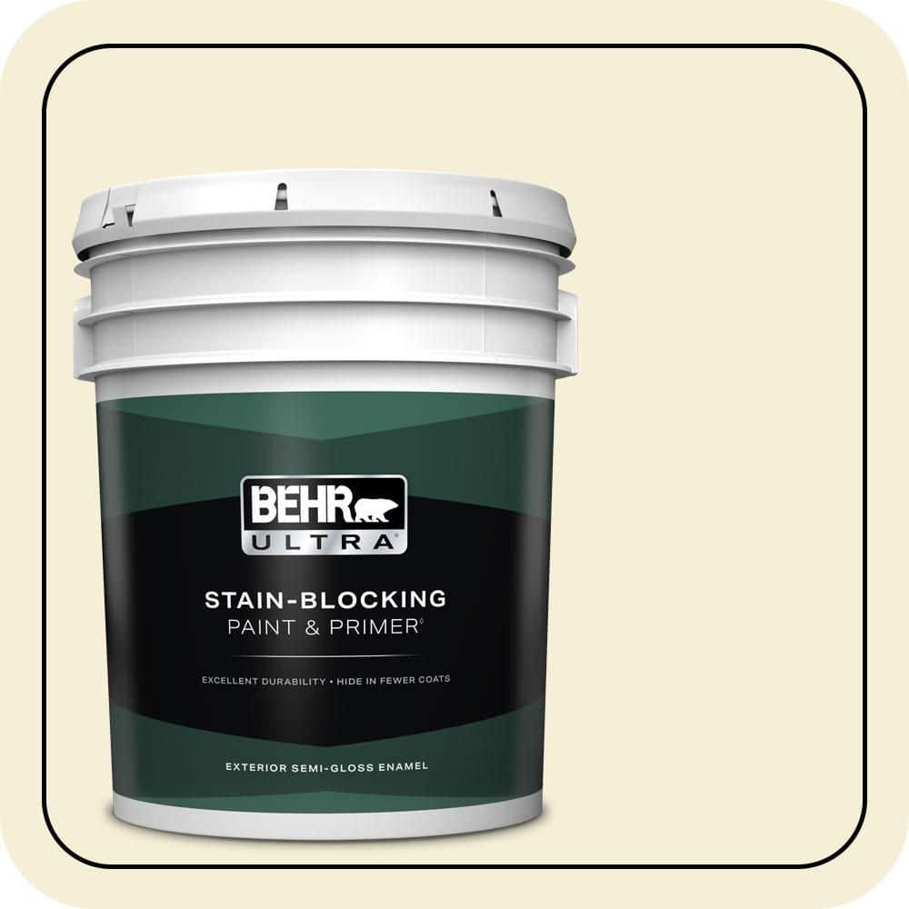 BEHR ULTRA 5 gal. #W-B-320 White Corn Semi-Gloss Enamel Exterior Paint & Primer