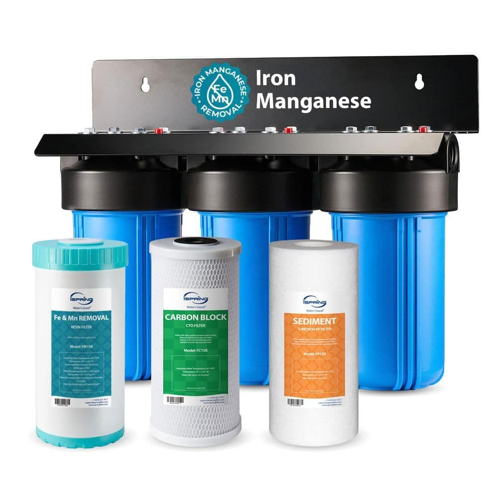 ISPRING WGB31BM Whole House Water Filter System Reduces Iron Manganese Chlorine Sediment Taste and Odor 10 in. x 4.5 in. Filters (1)