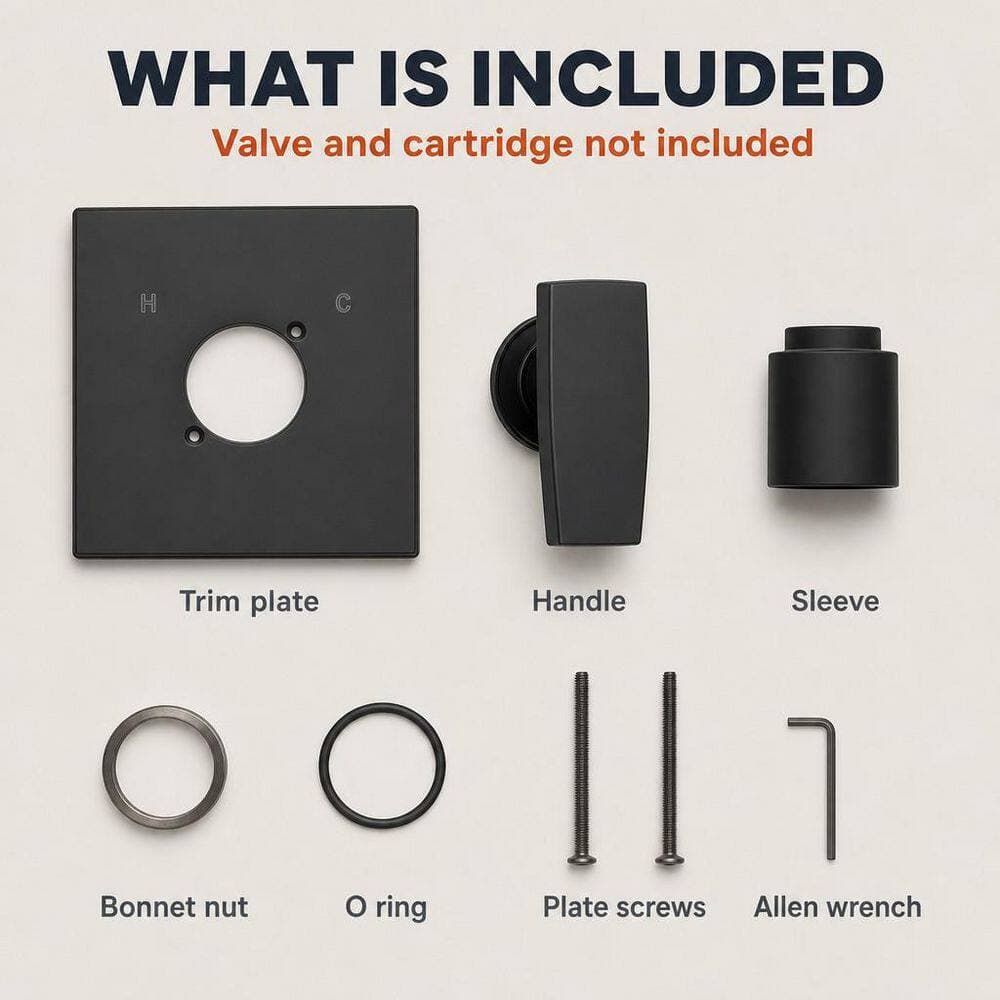 Wudkey 1-Piece Shower Valve Trim Kit in Matte Black, 6.5 in. Square Shower Trim Plate, Cartridge and Valves Not Included (3)